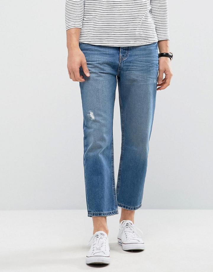 Kiomi Tapered Fit Jeans With Cropped Leg - Blue