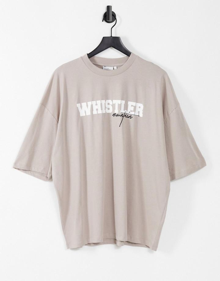 Asos Design Oversized T-shirt In Beige With Text Print-neutral