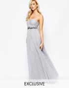Little Mistress Bandeau Embellished Maxi Dress With Tulle Skirt - Gray