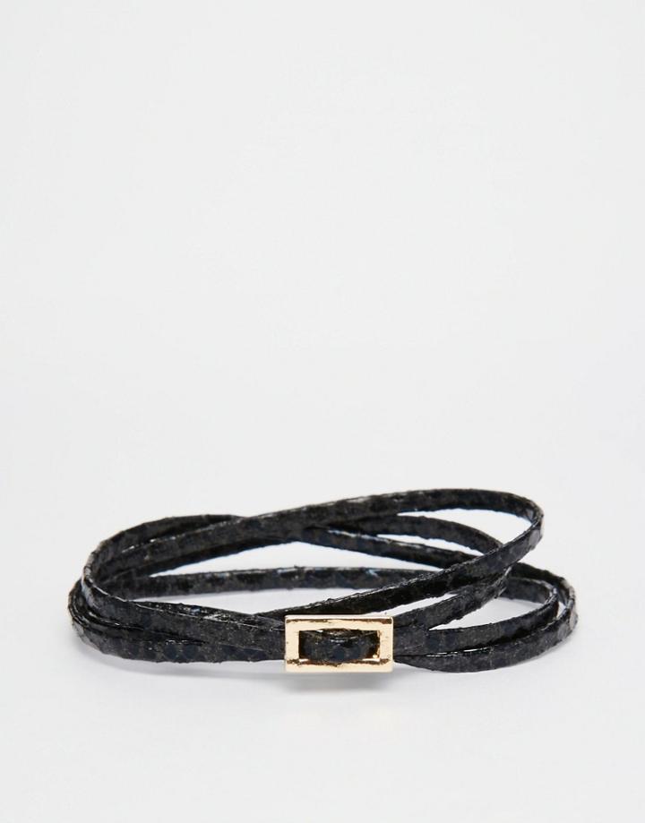 Asos Snake Print Wrap Bracelet - Black