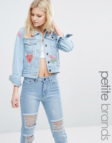 Liquor & Poker Petite Denim Jacket With Badges - Blue