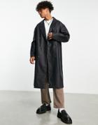 Asos Design Extreme Oversized Faux Leather Overcoat In Black