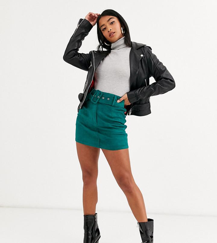 Glamorous Petite Mini Skirt With Belt In Faux Suede-green