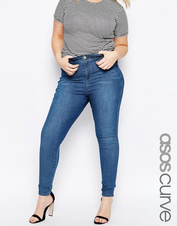 Asos Curve Rivington High Waisted Denim Jeggings In London Blue Wash -
