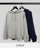 Asos Design Oversized Hoodie 2 Pack In Grey Marl/navy-multi