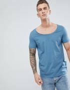 Asos Design T-shirt With Deep Scoop Neck In Blue - Blue