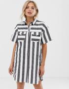 Dr Denim Button Through Stripe Shirt Dress-multi