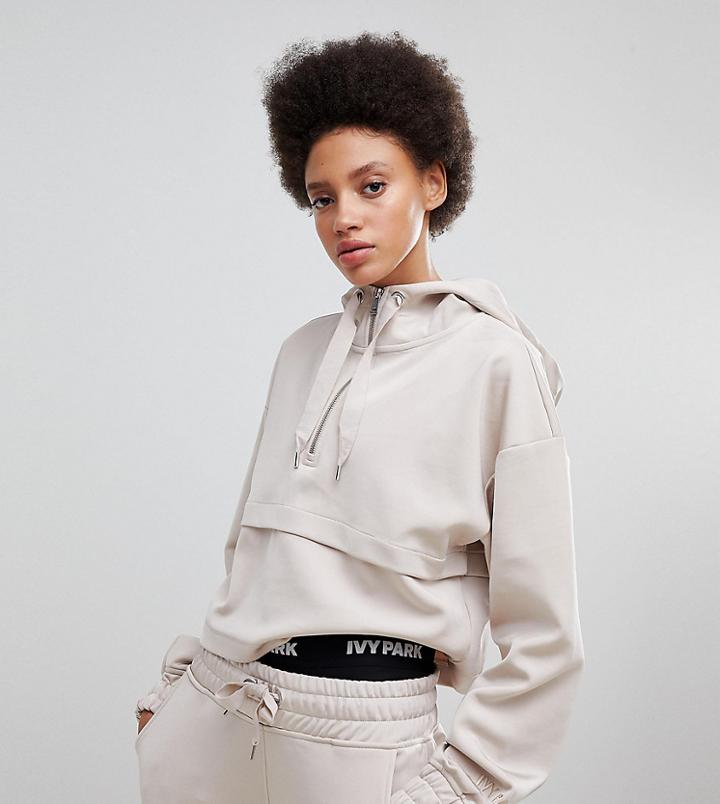 Ivy Park Satin Cropped Hoodie - Cream