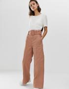 Asos White Wide Leg Jeans With Belt - Pink