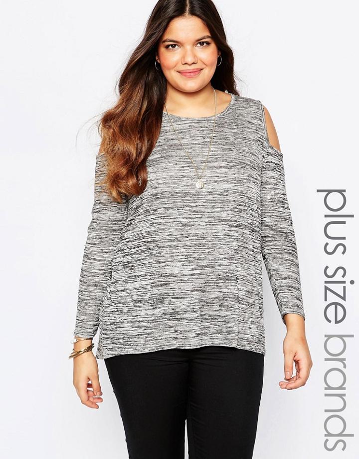 New Look Plus Cold Shoulder Dip Hem Top - Gray