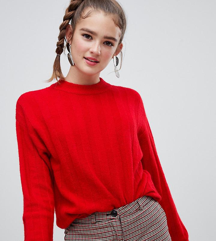 Monki Crew Neck Oversized Sweater In Red