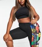 Adidas Originals X Rich Mnisi Plus Spliced Floral Print Legging Shorts In Black