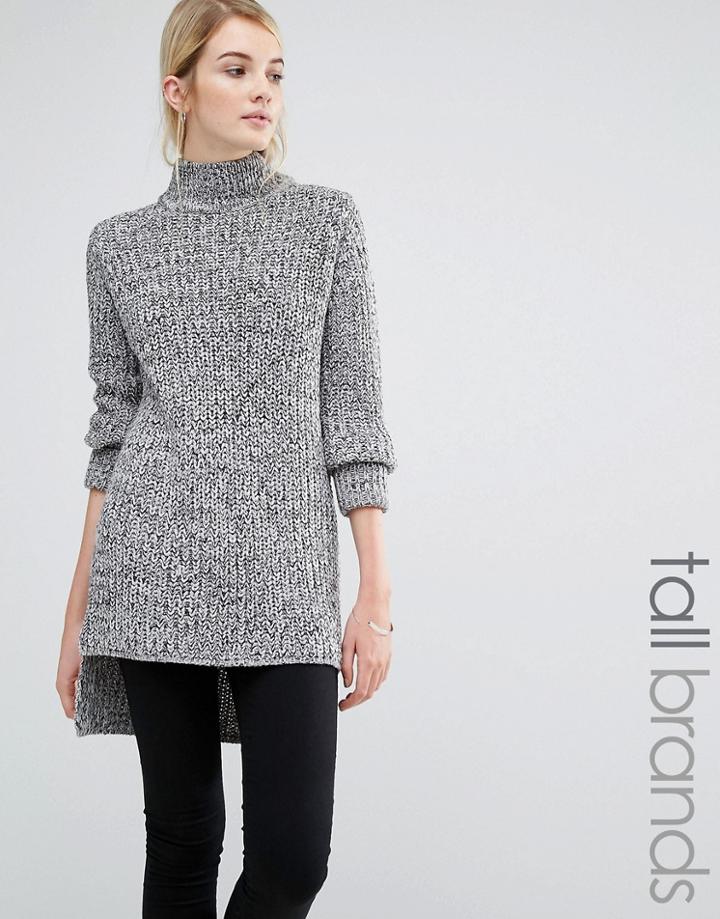 Brave Soul Tall Chunky Knit Sweater With High Neck - Gray