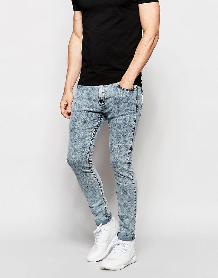 Pull & Bear Acid Wash Super Skinny Fit Jeans - Blue