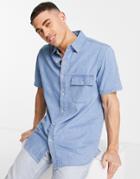 Topman Organic Short Sleeve Denim Shirt In Light Wash Blue-blues