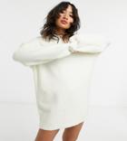 Asos Design Petite Mini Dress With Hoodie In Cream-white