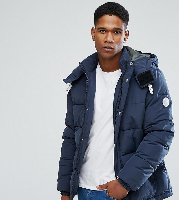 Jack & Jones Originals Quilted Parka With Removable Hood - Navy