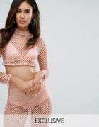 Club L Fishnet Crop Top - Pink