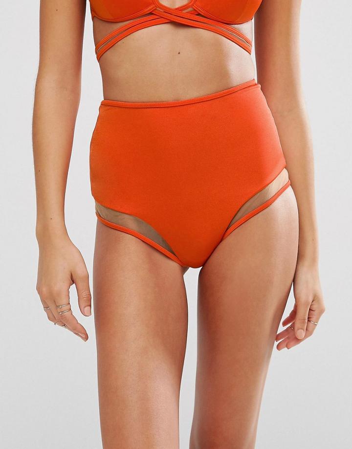 Asos Mix And Match Mesh Insert High Waist Bikini Bottom - Orange
