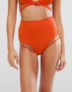Asos Mix And Match Mesh Insert High Waist Bikini Bottom - Orange