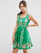 Asos Premium Embroidered Prom Dress - Green