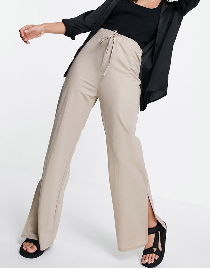 Asos Design Linen Look Dad Pant In Stone-neutral