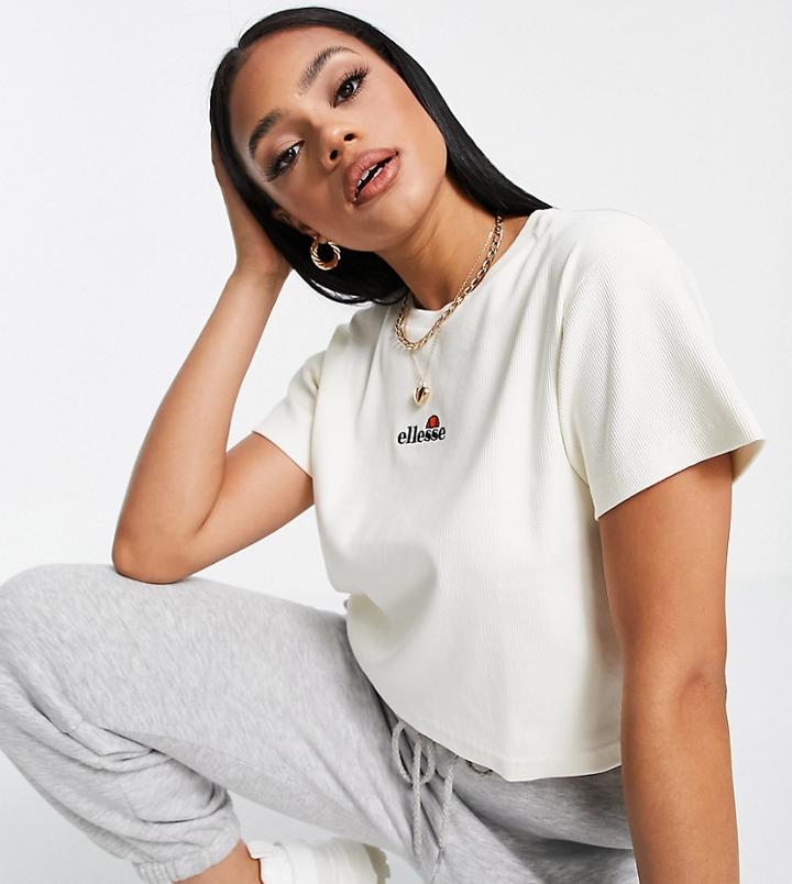 Ellesse Ribbed Crop Top In Ecru-neutral
