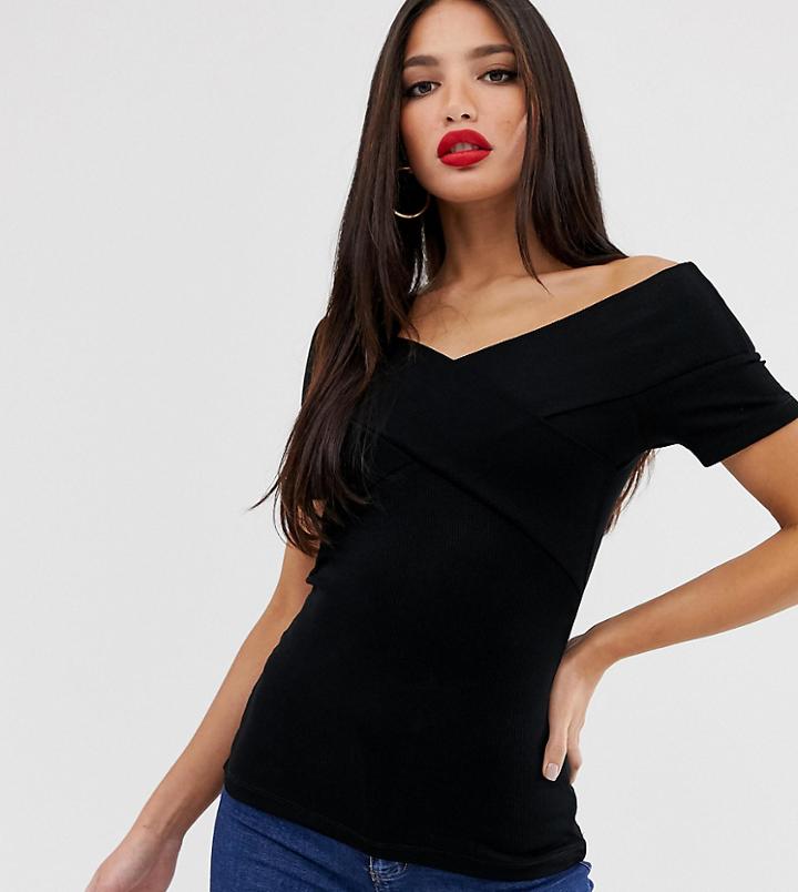 Asos Design Tall Off Shoulder Fitted Top In Black