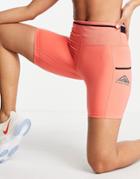 Nike Running Trail Epic Luxe Booty Shorts In Coral-pink