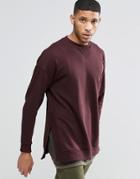 Asos Oversized Sweatshirt With Stepped Hem In Burgundy - Oxblood