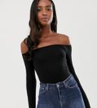 Asos Design Tall Off Shoulder Top With Long Sleeve In Black - Black