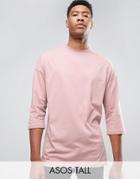 Asos Tall Oversized 3/4 Sleeve T-shirt In Pink - Pink