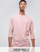 Asos Tall Oversized 3/4 Sleeve T-shirt In Pink - Pink