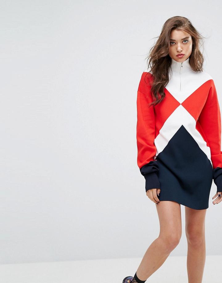 Gigi Hadid Argyle High Neck Knitted Dress - Multi