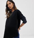 Asos Design Maternity Organic Cotton Long Sleeve Washed Oversized Long Sleeve Top In Black - Black