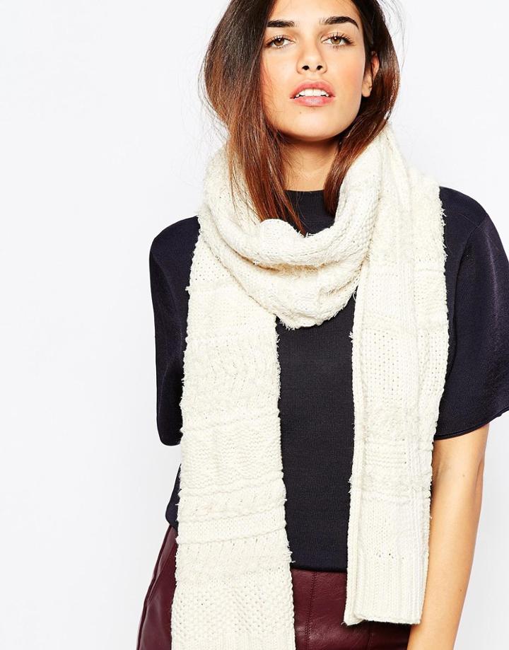 Warehouse Aran Knit Scarf - Cream