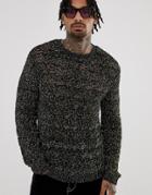 Asos Design Crochet Knit Sweater In Metallic Yarn - Black