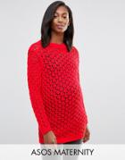 Asos Maternity Sweater In Mesh Stitch - Red