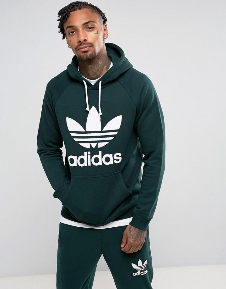 Adidas Originals Trefoil Hoodie In Green Br4183 - Green