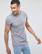 Asos Muscle T-shirt With Roll Sleeve In Gray - Gray