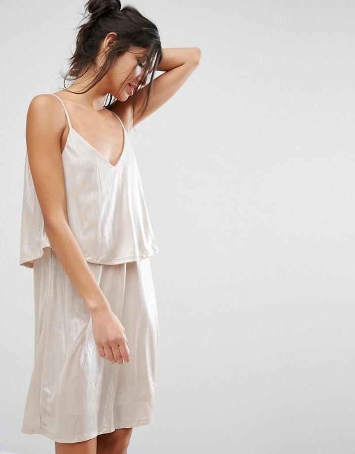 Vila Tiered Metallic Cami Dress - Gold