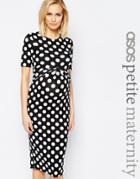 Asos Maternity Petite Bodycon Dress In Spot With Cross Front - Multi