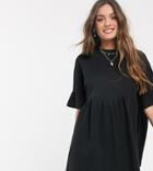 Asos Design Petite Super Oversized Frill Sleeve Smock Dress In Black