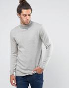 Asos Longline Roll Neck Sweater In Gray Marl Cotton - Gray