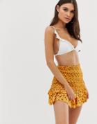 River Island Shirred Mini Skirt In Ditsy Floral - Yellow