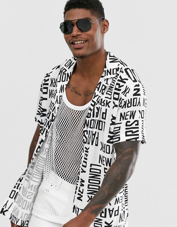 Asos Design Relaxed Fit Shirt In City Text Print