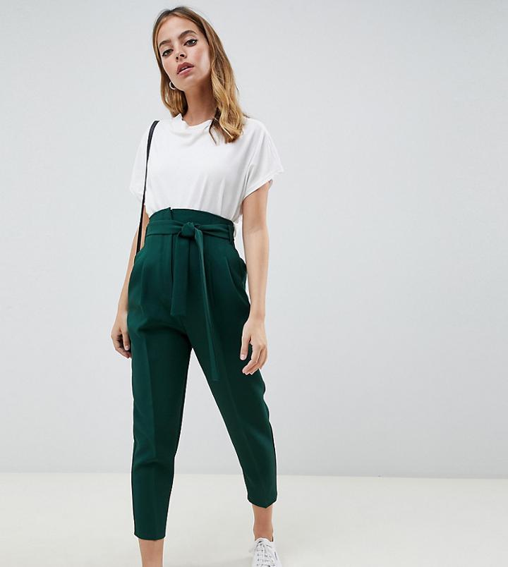 Asos Design Petite Tapered High Waist Balloon Pants - Green