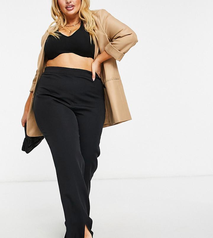 Outrageous Fortune Plus Split Front Pants In Black