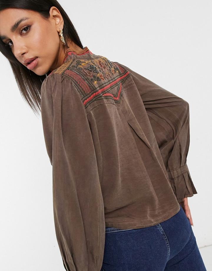 Y.a.s Eno Button Front Jacket In Brown-grey