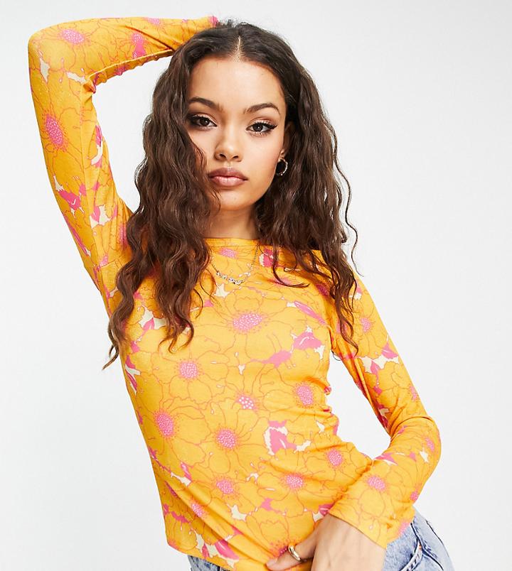 Topshop Petite Floral Mesh Top In Multi
